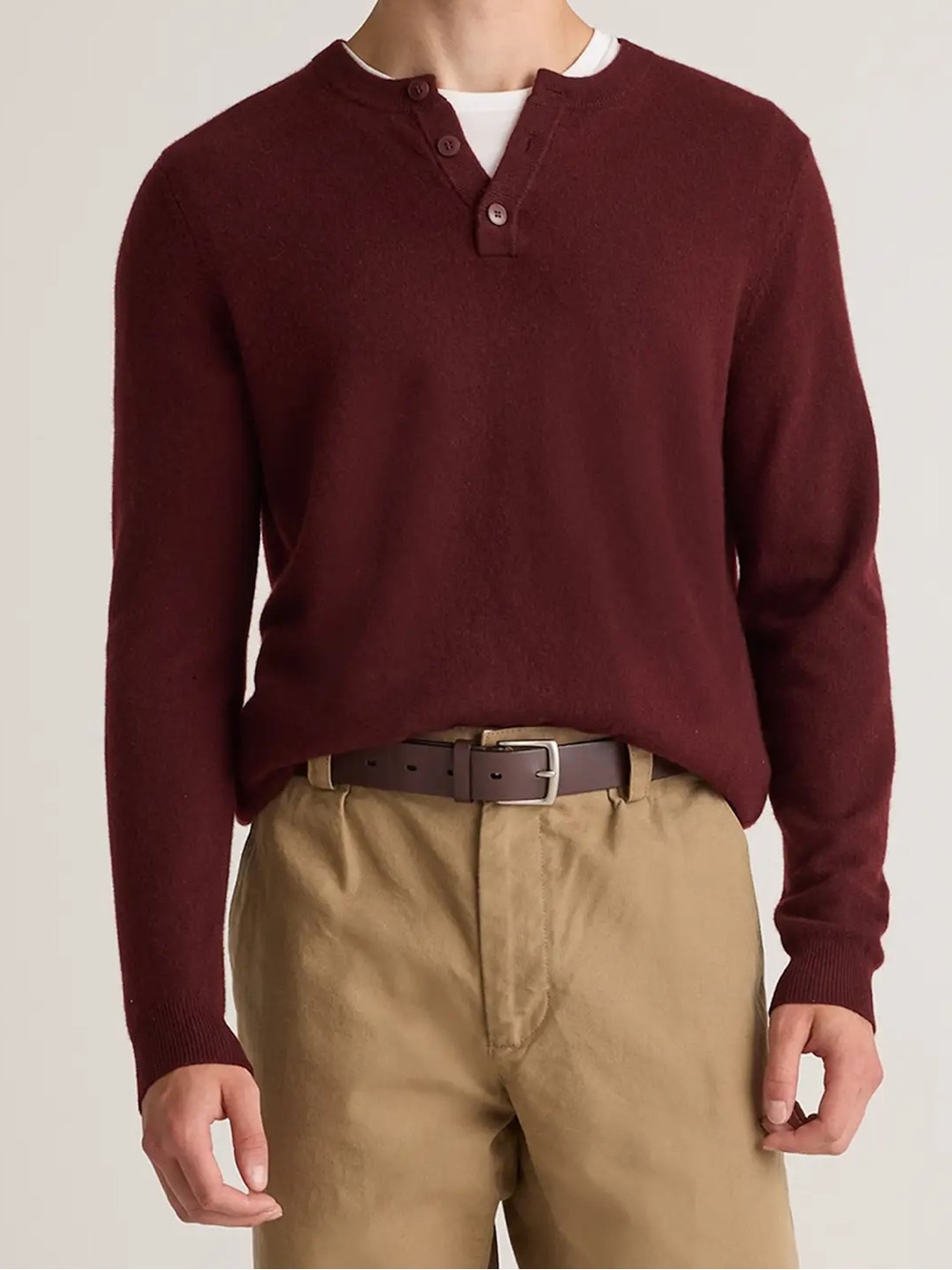 Quince Mongolian Cashmere Henley Sweater, Rich Burgundy - M